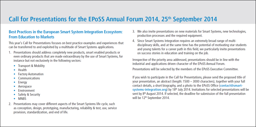 EPoSS Annual Forum 2014_Call for Presentations.PNG