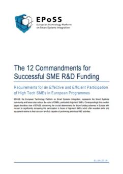 EPoSS Position Paper: SMEs in European Programmes 